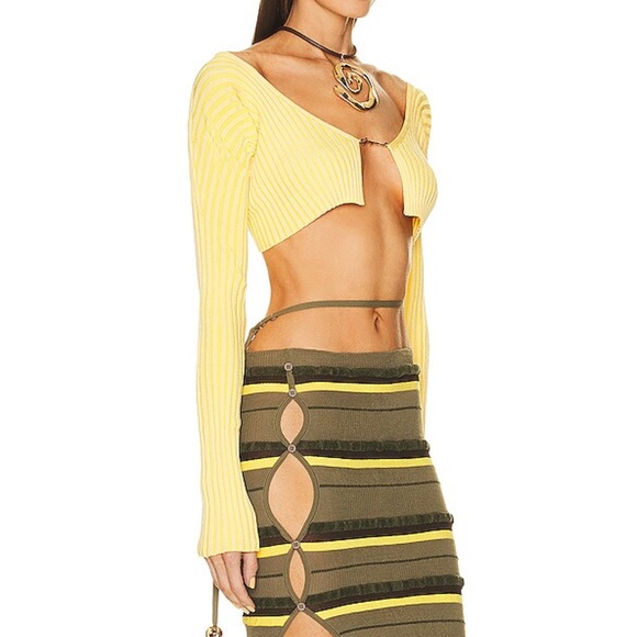 JACQUEMUS Yellow Le Raphia 'La Maille Pralu’ Cardigan - Picture 2 of 13